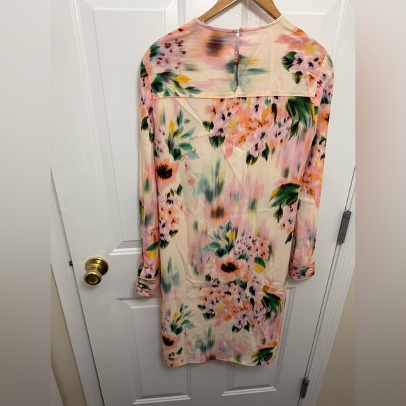 NWT St. John Womens Floral Print Silk Mini Dress 4 Ecru/Peach Multi Designer - Picture 8 of 12